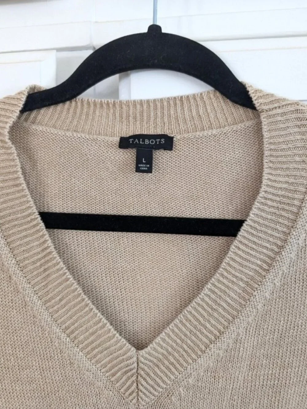 Talbots 100% Linen V-Neck‎ Beige Knit Sweater Tunic Size L